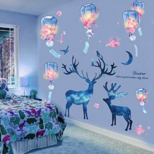 Kong Ming Lantern Wall Stickers DIY Deer Animals Mural Decals for Kids Rooms Baby Bedroom Nursery Home Decoration Accessories