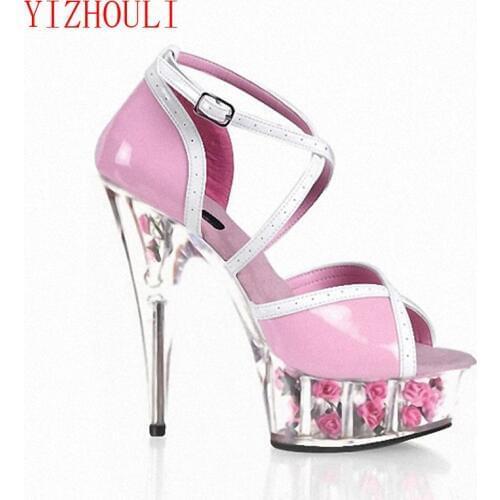 Beautiful Flower Detail 15CM Super High Heel Platforms Pole Dance/Performance /Star /Model, Sandals, Party / Wedding Sandals