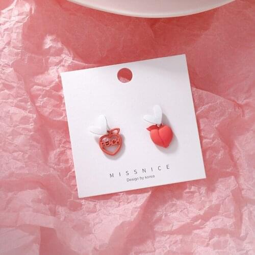 Summer Cute Lovely Love Letters Peach Earrings For Women Girl Student Fashion Ear Jewelry Accessories Sweet Gift