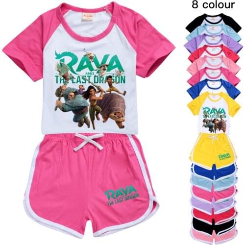 Girls Boys Summer Set Raya and The Last Dragon Kids Sports T shirt +Pants 2-piece set Baby Clothing Comfortable outfits Pyjamas