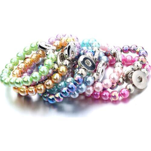 The Fashion Jewelry 18mm Snap Button Bracelet Pearls Beads Bracelet For Women Gift