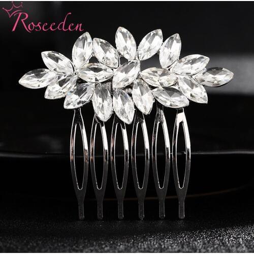 Fashion European Design Bridal Hair Combs Leaf Crystal Wedding Hair Accessories For Women Luxury Rhinestone Hairpin RE3388