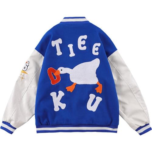 Mens Vintage Baseball Varsity Jacket Cartoon Patchwork Color Bomber Jackets Harajuku College Style Oversized Coat Unisex Autumn