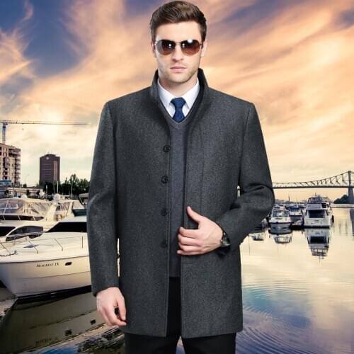 Mens Autumn And Winter Casual Mens Woolen Jackets Stand Collar Coat Wool & Blends Warm Snow Overcoat