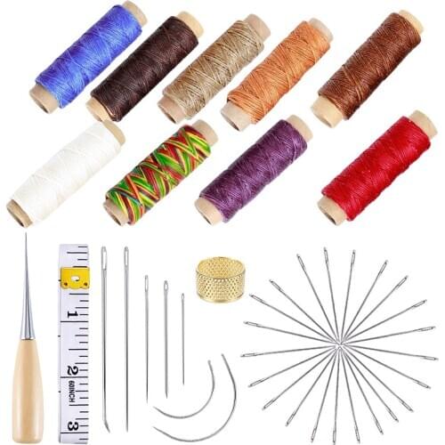 LMDZ 49 Pcs Hand Sewing Needles Kit Upholstery Drilling Awl Leather Craft Hand Tools for Leather Repair Leathercraft Working