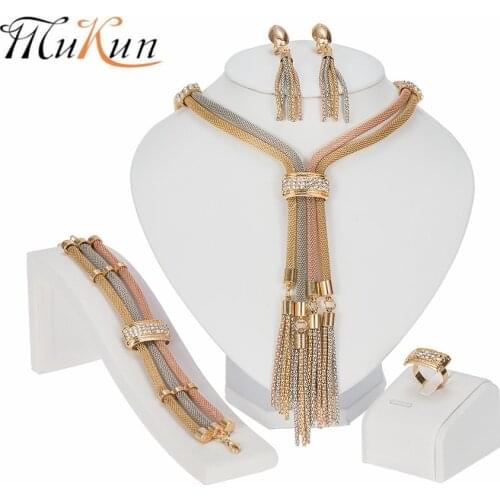 NEW Dubai Bridal Jewelry Sets for Women Gold Necklace Earrings Bracelet Ring Fashion Charm African Wedding Nigeria Sets Jewelry