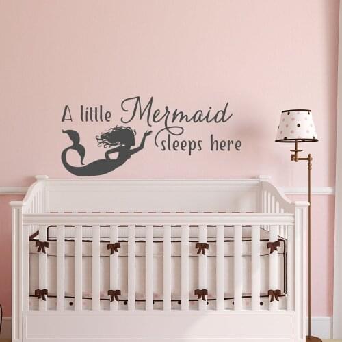 Mermaid Wall Decal Quote A Little Mermaid Sleeps Here Girls Wall Decor Sticker Vinyl Nursery Girls Room Decor Accessories X213
