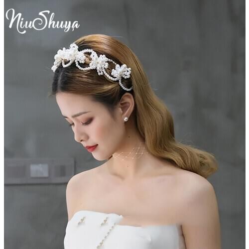 NiuShuya Fashion Bridal Wedding Headpieces Hairbands Jewelry Handmade White Pearl wedding Hair Accessories