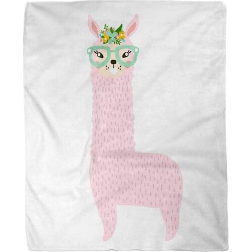 60x80 Inches Flannel Throw Blanket Llama Cute Lama Glasses White Pattern Baby Cartoon Alpaca Home Decorative Warm Cozy Soft