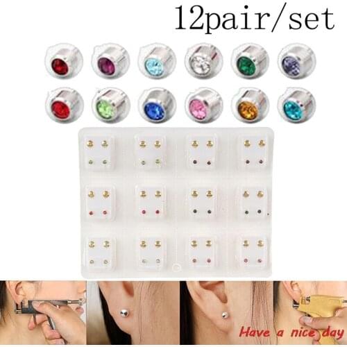 12 Pairs Medical Earrings Piercing Tool Ear Stud Surgical Steel Ear Studs Earrings Set Women Jewelry Piercing Stud Earring