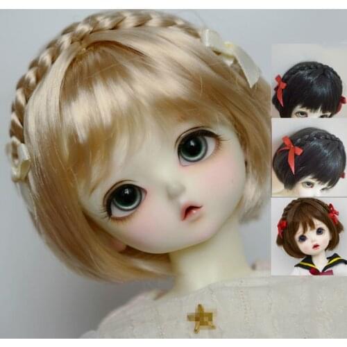 BJD doll wig suitable for 1/31/41/61/8 OB11size fashion small plait mushroom Bob hair wig super milk silk wig gold powder brown