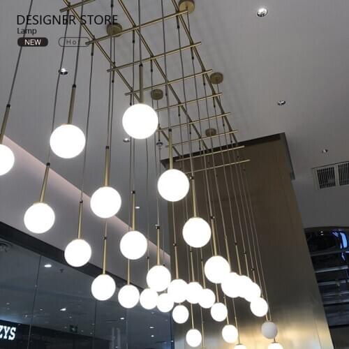 Postmodern light luxury bar dessert shop multi-head combination golden glass ball chandelier