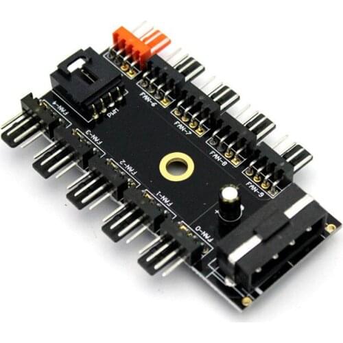 Computer Fan Speed Regulator 1-to-10-Channel Hub of 4PIN Chassis Fan For 12v 4pin Fan Power IDE/SATA Interface Input PWM Fan Hub