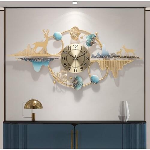Modern 3D Ginkgo Deer Wrought Iron Wall Clocks Home Livingroom Wall Mural Ornaments Decoration Restaurant Wall Sticker Crafts