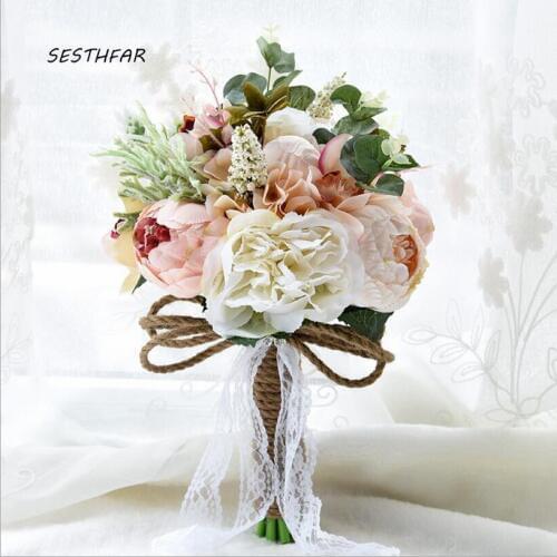 Wedding Hand Bouquet Pearl Wedding Bouquets Bridal Artificial Flower Bouquets For Brides Silk Peony SPH034