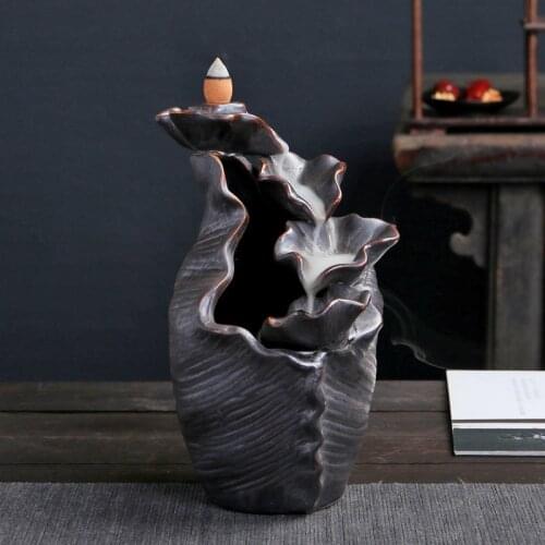 Vintage Lotus Backflow Incense Burner Creative Incense Holder Waterfall Aromatherapy Censer Home Decor Office Craft Home Decor O