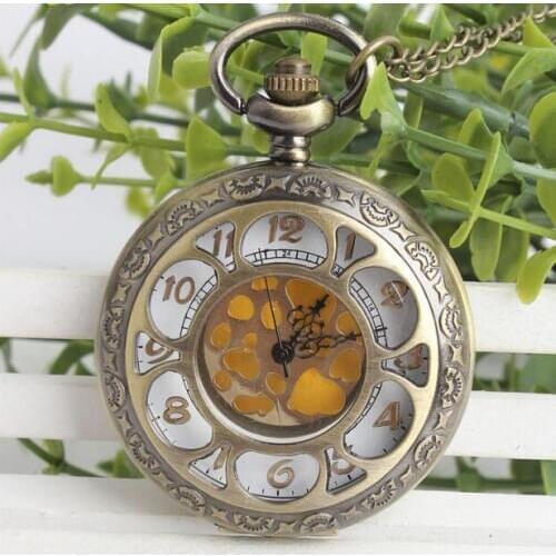 Vintage Bronze antiques sunflower Golden surface Fashion quartz pocket wacthes gift PKL874