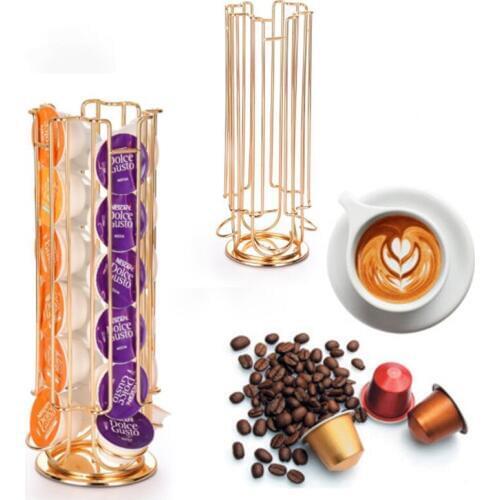 18/24 /32Cups Rotatable Coffee Pod Holder Iron Chrome Plating Display Capsule Rack Stand Storage Shelves For Dolce Gusto Capsule