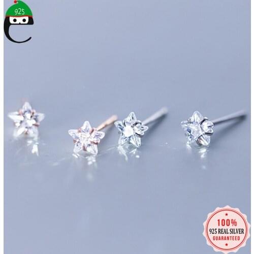 ElfoPlataSi Genuine 925 Sterling Silver Cute Sweet Dazzling Star CZ Stud Earring For Women Silver 925 Jewelry Wedding Gift ED434