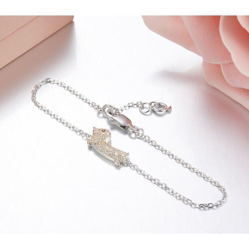 SLJELY New Solid 925 Sterling Silver Puppy Chain Bracelet Micro Cubic Zirconia Cute Pet Dog Charm for Women Fashion Jewelry
