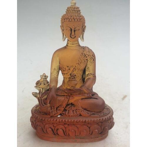 12 cm * / Rare Yellow Chines Crystal Glass Liuli Buddha statue