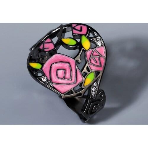 2020 Hot sale Thorns rose ring ladies hand-painted enamel ring 925 silver flower ring for women fashion niche ring jewelry gift