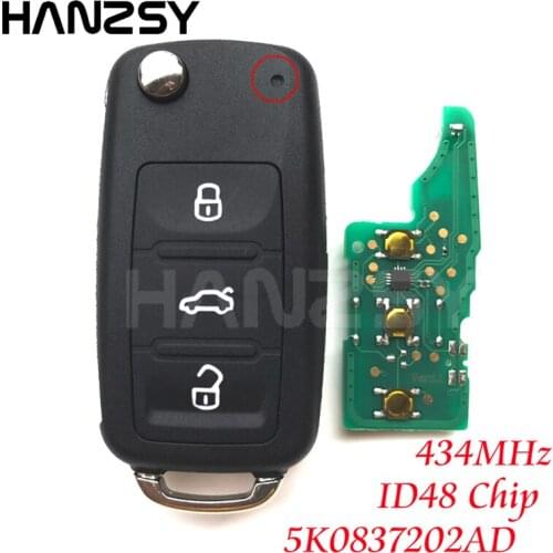 3 Buttons 434mhz Filp Folding key For VW Golf Jetta Beetle Polo Tiguan Touran Caddy Eos Up Car Remote key 5K0837202AD Chip ID48