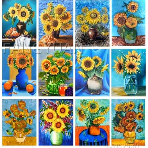 5D DIY Diamond Painting Sunflower Diamond Embroidery Flower Scenery Cross Stitch Full Square Round Drill Home Decor Manual Gift