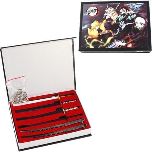 6pcs/set Demon Slayer Keychains Tanjirou Kamado Giyuu Sabito Zenitsu Inosuke Kochou Kanawo Shinobu Sword Weapon Pendants