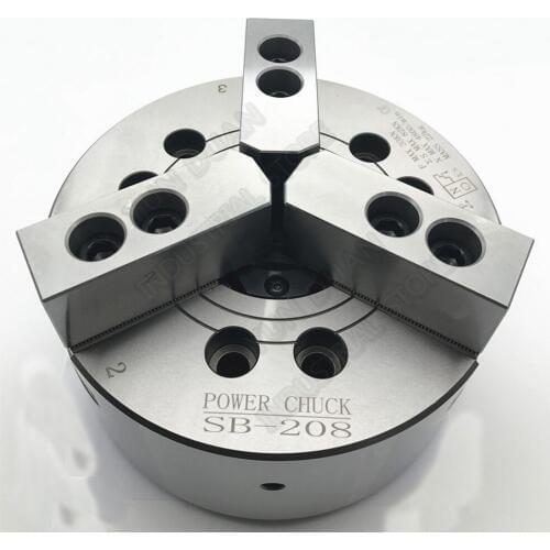 8 Inch 8" Hydraulic Chuck three 3 Jaw Hollow Power Chuck & Back Plate for CNC Lathe Boring Cutting Tool Holder Hole Oil CE