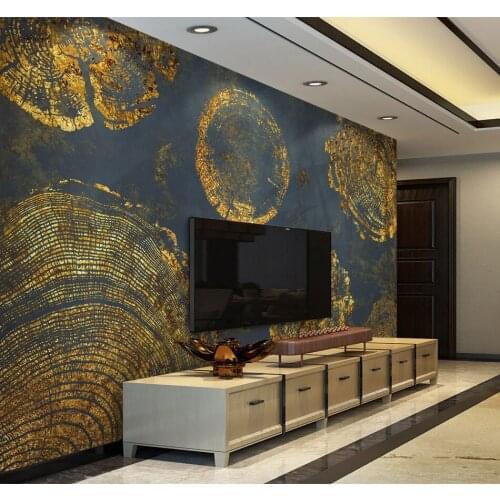 Bacaz 8D Murals Golden Wood Rings 3d Photo Wallpaper Mural for Living Room TV Background 3d Wall Mural Wall paper Stickers