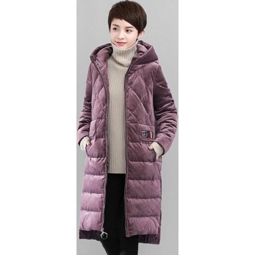 Velvet Down Jacket for Women Winter Coat Hooded Oversized Womens Jackets Long Loose Korean Parka Campera Mujer KJ552