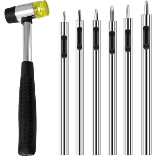 MIUSIE 7 Pcs Leather Belt Punching Hole Punch Hollow Drilling Tools With Hammer For Watch Bands Belts Canvas Leather Working