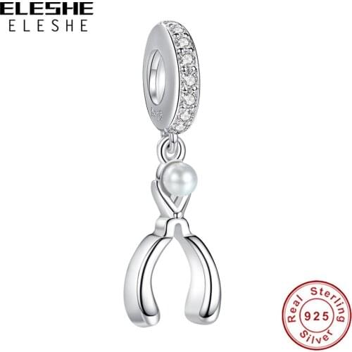 ELESHE Sparkling CZ Bead for Women Luxury Jewelry Authentic 925 Sterling Silver Scissors Dangle Charm fit for Original Bracelets