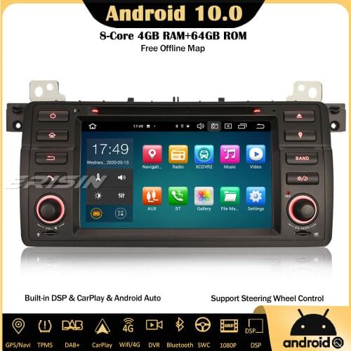 Erisin 8162 8-Core Android 10.0 DSP Car Stereo For BMW 3 Series 3er E46 M3 Rover 75 MG DAB+ GPS CarPlay OBD Wifi USB TPMS RDS ZT