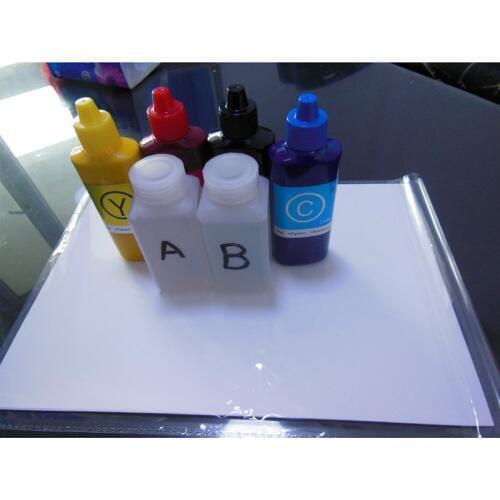 Vilaxh 100ML Activator A 100ML Activator B + 10 Pcs A4 size hydrographic film 4 Color Watermark Pigment ink For Water Printing