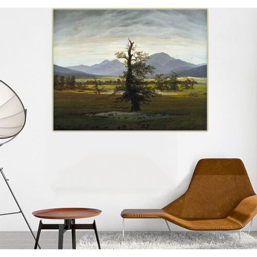 Holover David Friedrich"Village Landscape In Morning Light-The Lone Tree"Canvas Oil Painting Western Art Decor Poster Aesthetic