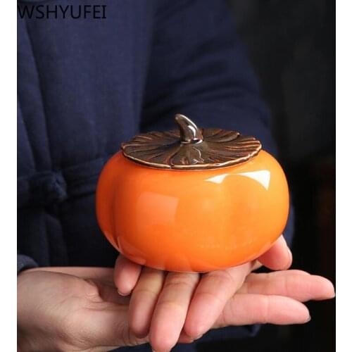 Ceramics persimmon tea jar Oolong containers travel tea bag storage box Portable Sealed porcelain caddy coffee spice organizer