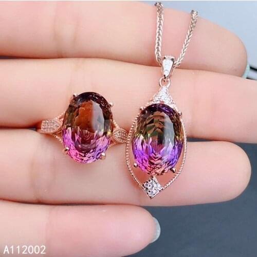 KJJEAXCMY fine jewelry Ametrine 925 sterling silver women gemstone pendant necklace chain ring set popular hot selling