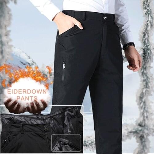 Snow White Duck Down Pants Winter Men Thick Warm Casual Overalls Male Straight Elastic Waist Outdoor Camping Trouses 2021 New 4X