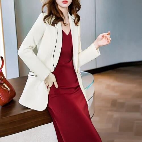 Korean fashion spring and autumn womens dress business dress work dress business suit womens oversized coat + dress 2pcs red