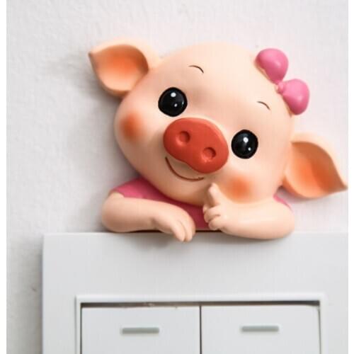 Creative Cute Piggy Switch Sticker Resin 3d Animal Socket Protective Cover Modern Household Lamp Switch Decoration Wall Sticker