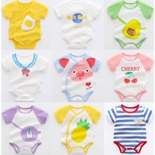 Summer Newborn Baby Clothes Soft Cotton Twin Baby Boy Girl Bodysuit Toddler Baby Girl Cartoon Short Sleeve Boys Infant Jumpsuits