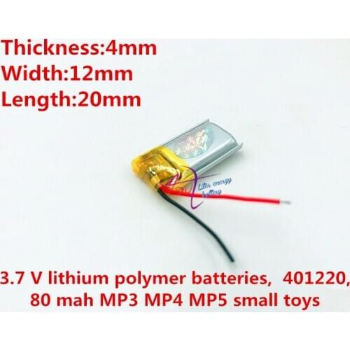 Best battery brand 3.7V lithium polymer battery 041220 401220 80mah MP3 MP4 MP5 Bluetooth headset