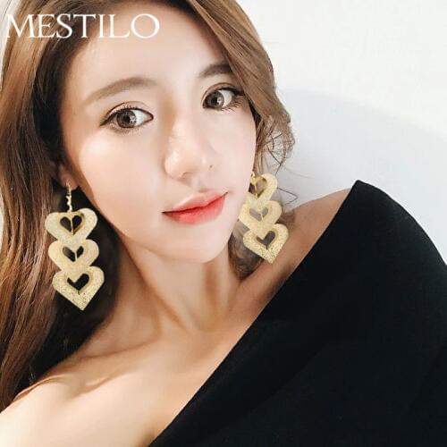 MESTILO Boho Love Indian Jewelry Gold Sliver Frosted Multiple Hollow Heart Earrings For Women Punk Statement Long Drop Earrings