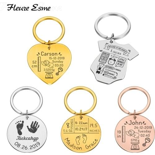 Baby Cute Keychain New Dad Mom Gift Personalized Name Date of Birth Weight Time Height Newborn Commemorate Baby Stats Keyring
