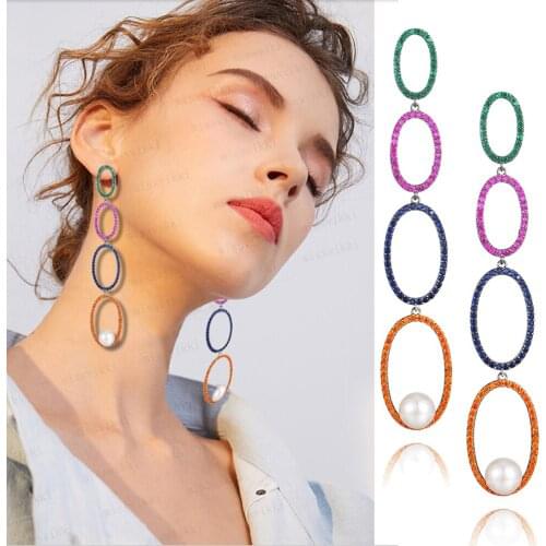 Missvikki Luxury Trendy Fine Long Dangle Pearl Earrings Full Mirco Paved Cubic Zircon CZ Naija Wedding Earring Fashion Jewelry