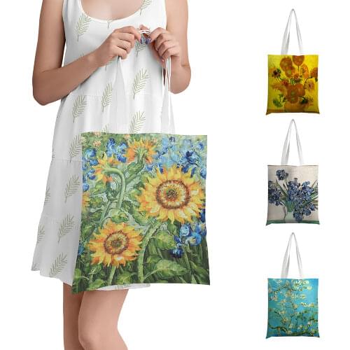 Oil Painting Tote Bag Van Gogh Art Sunflower Iris Canvas Bag Women Casual Shopping Bag Large Capacity Shoulder Bag Girl Handbag