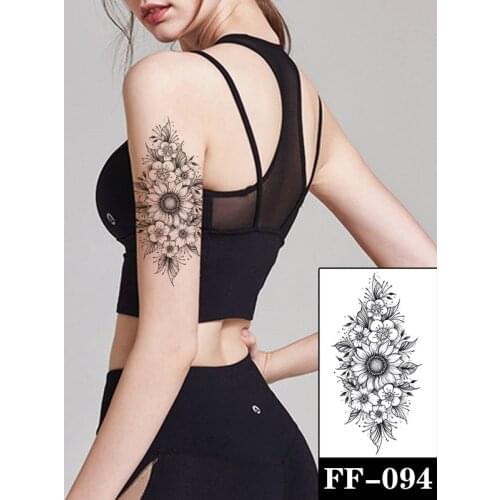 Fashion Women Temporary Tattoo Sticker Black Sunflower Tattoo Transfer Peony Design Tattoos Girl Arm Body Art Sexy Fake Tattoo