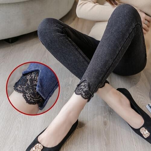 Fashion Lace Maternity jeans pregnancy Clothes Skinny Trousers Jeans Over The Pants Elastic maternity pants